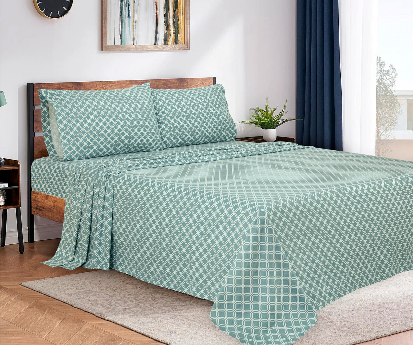 Bliss Casa 4 Piece 100% Cotton Flannel Sheets Queen Size Bed Set - Warm & Extra Soft - Deep Pockets, Breathable, All Seasons Comfy - Double Brushed Bed Sheet (Gossard)