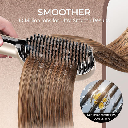 TYMO Hair Straightener Brush - Upgraded Ionic Plus Straightening Brush with Dense Bristles, 16 Temps, Dual Voltage | Ceramic Hot Comb for Women | Flat Iron for Thick Curly Hair, Black