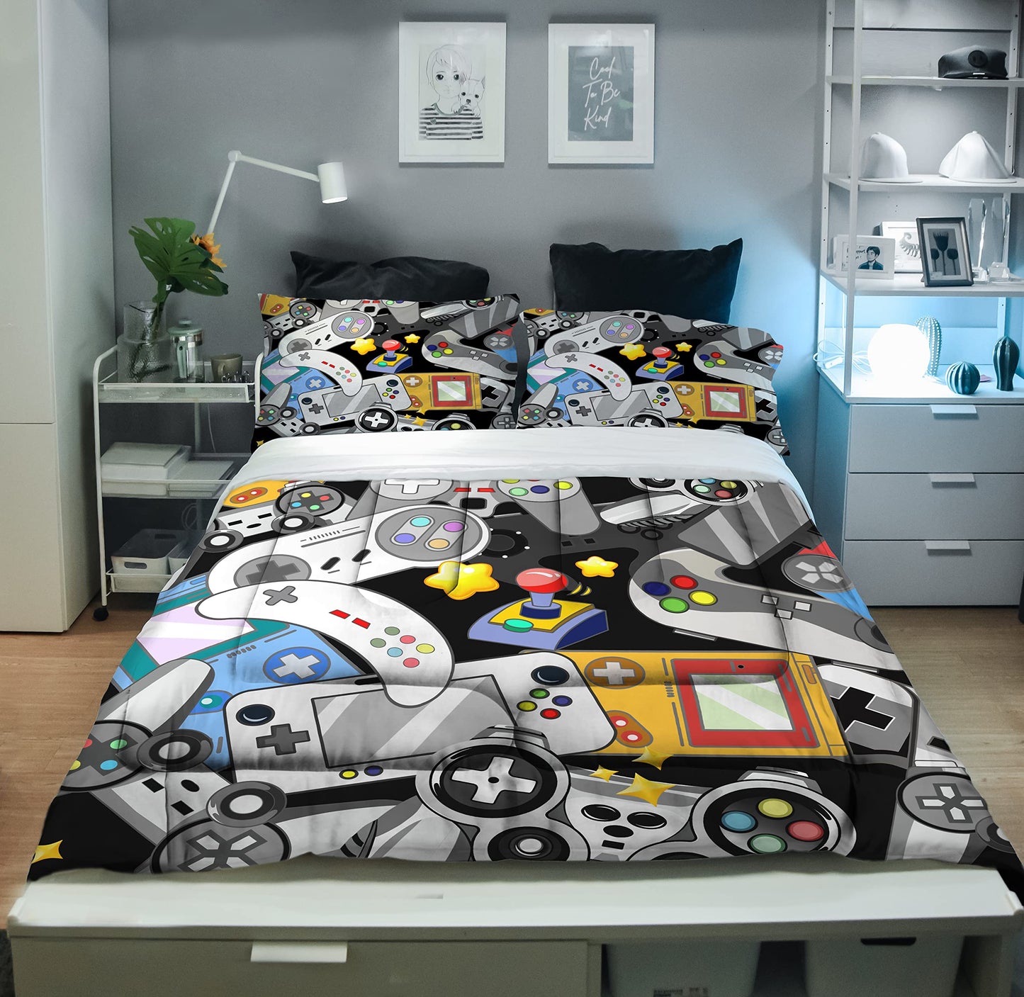 Sunnycitron Gamer Comforter Set for Boys Gaming Bedding Twin Comforter Set Gaming Bed Boys Comforter Set Gamer Room Decor (1 Comforter +2Pillowcase)