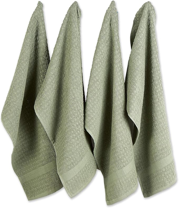 DII Basic Terry Collection Waffle Dishtowel Set, Solid Artichoke, 4 Piece