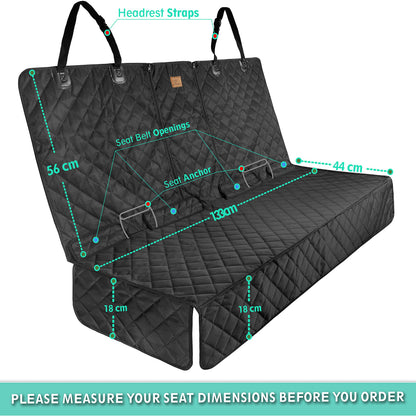 ipuppy Premium Waterproof Car Seat Cover/Protector for Dogs with Armrest Opening - Quilted, Scratch Proof and Non-Slip - Isofix-Compatible - 45 x 133cm (Black)