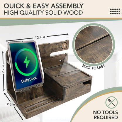EcoLeafy Dot Nightstand Organizer- Phone Docking Station for Men- Unique Gifts for Husband, Father or Dad from Wife, Son or Daughter- Desk Organizer for Cellphone, Watches, Wallet and Key (Rustic)