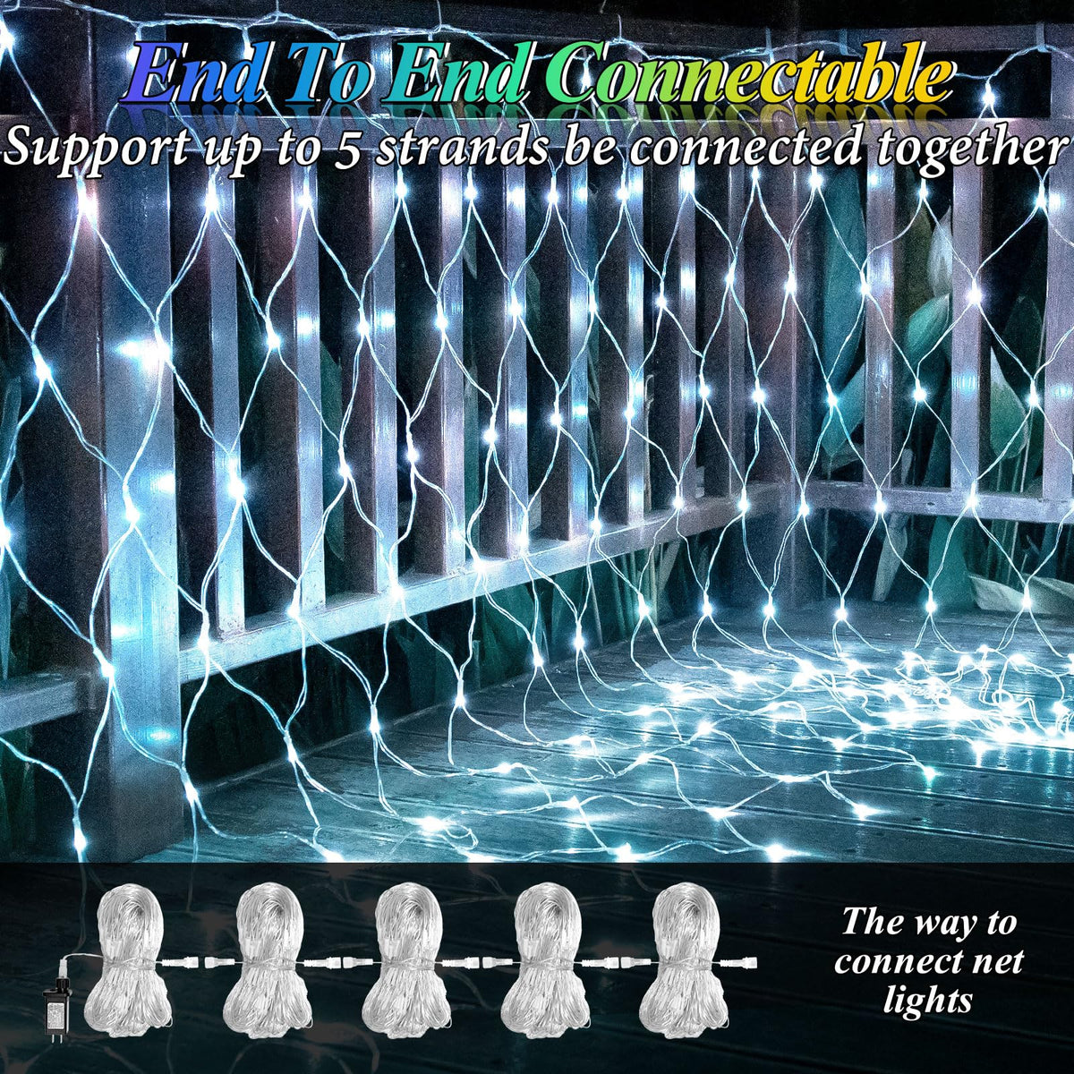 8ft x 8ft Net Lights, 180LED Gazebo Lights Outdoor 8 Modes Timer, Waterproof Connectable Christmas String Lights Clear Wire Plug in for Bushes Patio Pergolas Garden Holiday Party - Cool White