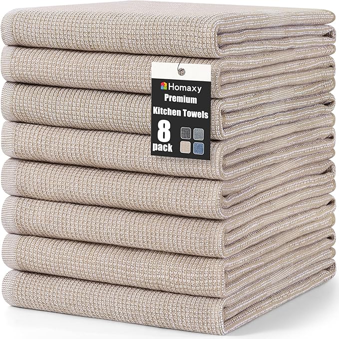 Homaxy Premium Kitchen Towels, Large Cotton Kitchen Hand Towels, Flat and Terry