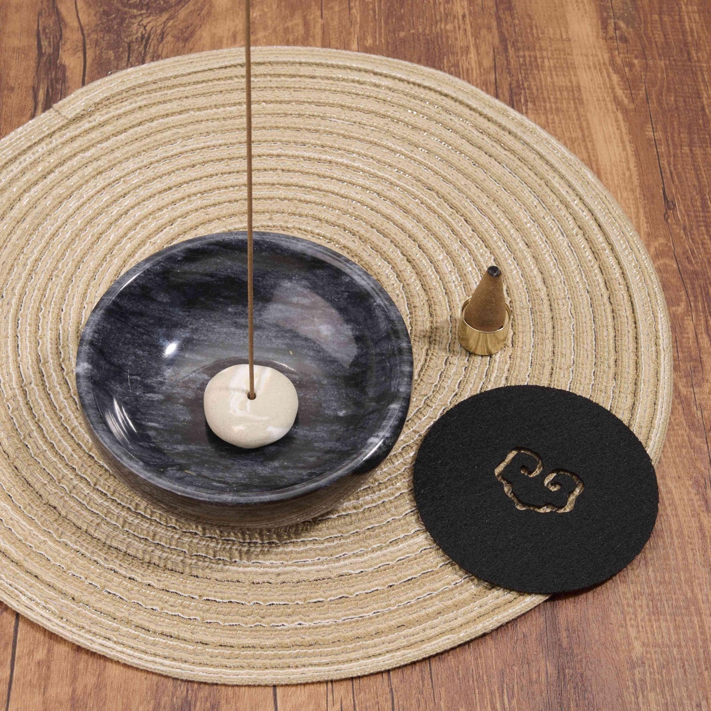 Marble Incense Holder Bowl with Brass Burner – Natural Hand-Polished Stone Incense Burner for Sticks, Cones, Palo Santo & Sage – Ash Catcher for Meditation, Yoga & Home Decor