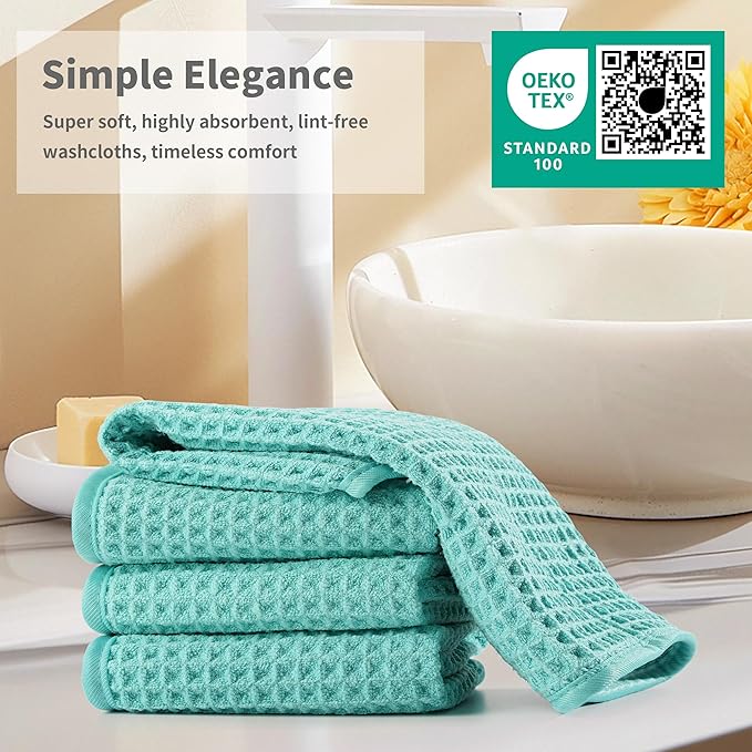 Microfiber Waffle Face Towels, 2 Pieces, Fast Drying, Lint Free 430 GSM