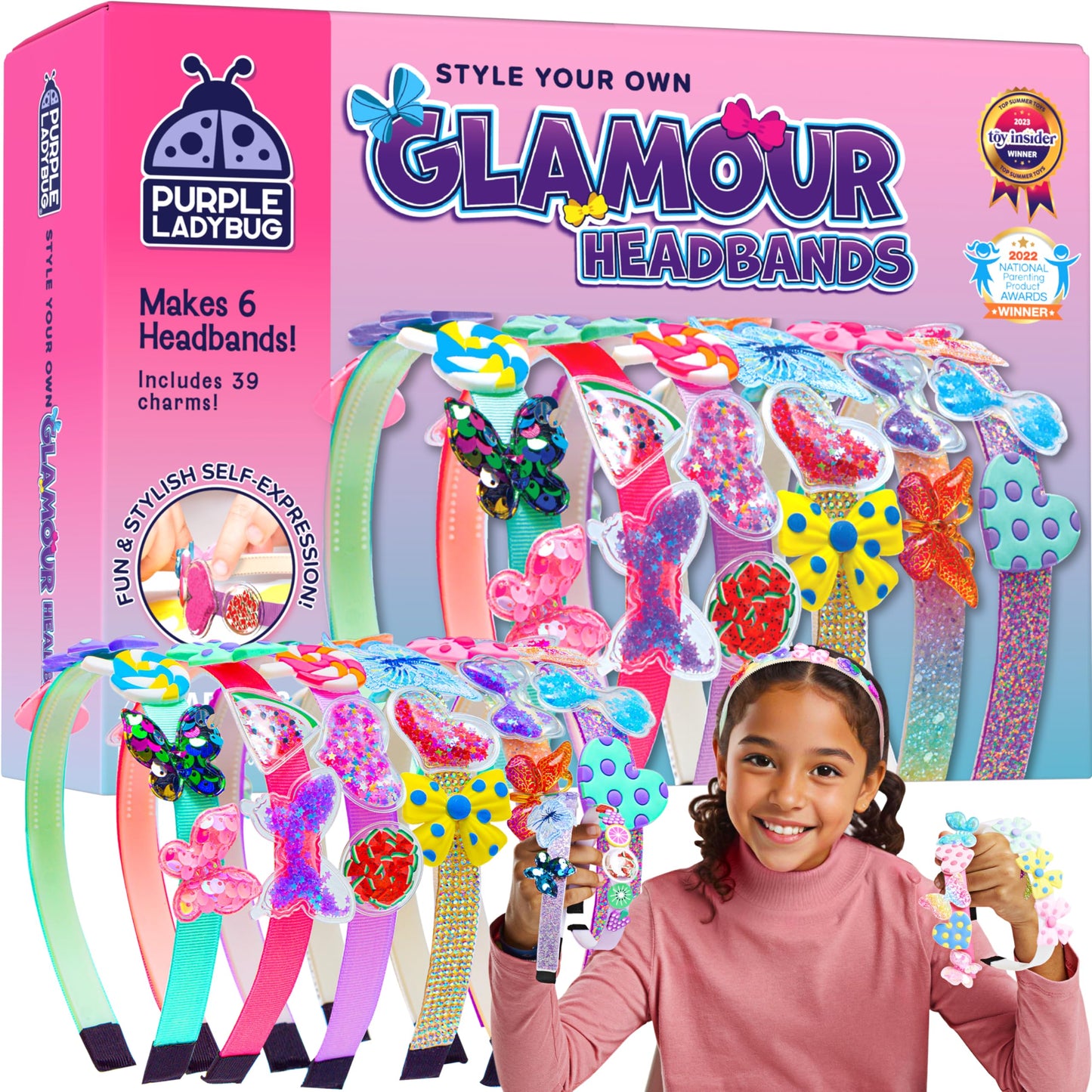 PURPLE LADYBUG Glamour Headband Making Kit for Girls - DIY Hair Accessories & Hair Bands - Craft Kits for Kids - 5 Year Old Girls Gifts, Girl Birthday Presents for Ages 5-10, Summer Crafts Activity