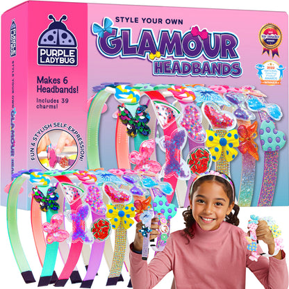 PURPLE LADYBUG Glamour Headband Making Kit for Girls - DIY Hair Accessories & Hair Bands - Craft Kits for Kids - 5 Year Old Girls Gifts, Girl Birthday Presents for Ages 5-10, Summer Crafts Activity