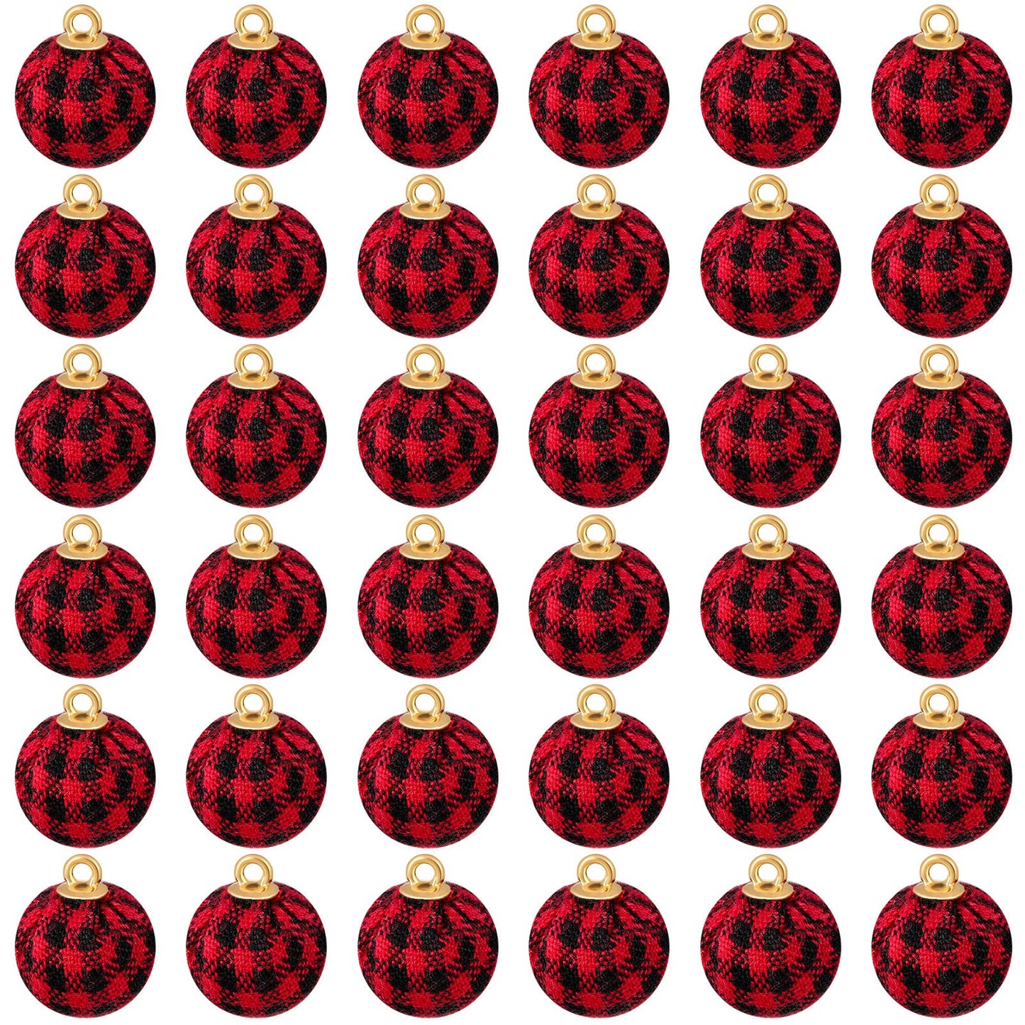 WILLBOND 36 Pieces Mini Christmas Balls Ornaments Red and Black Buffalo Plaid Christmas Hanging Ornaments 0.8 Inch Shatterproof Small Xmas Tree Fabric Ball Wreath Pendant for Holiday Party Decorations
