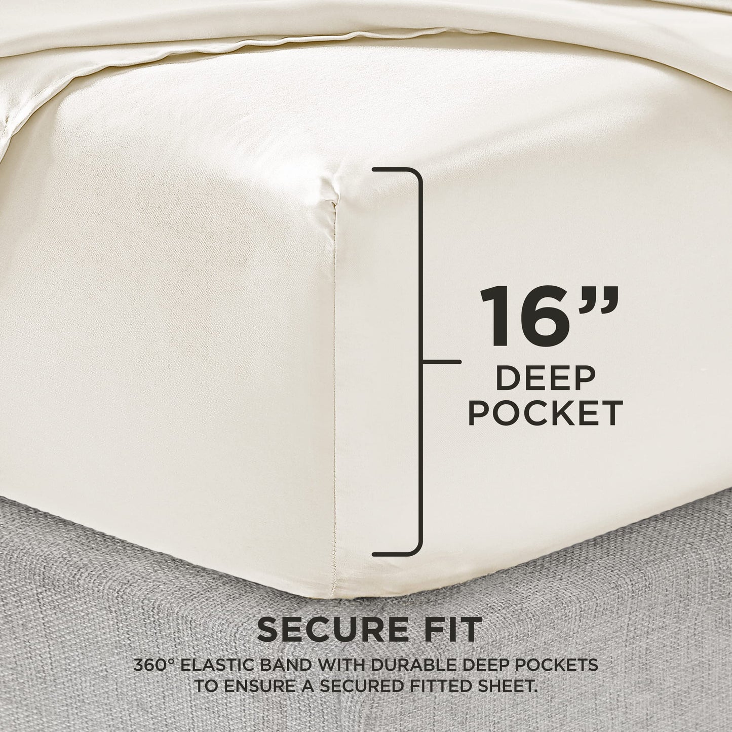 Juicy Couture Full Size Satin Bed Sheet Set, Deep Pocket Silky Full Sheet Set with 1 Fitted Sheet, 1 Flat Sheet and 2 Pillow Case, Wrinkle Resistant and Anti Pilling Bed Sheets - Ivory