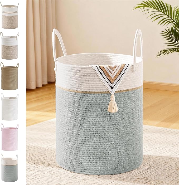 Tall Laundry Basket with Handles, 53L Portable Dirty Clothes Hamper, Boho