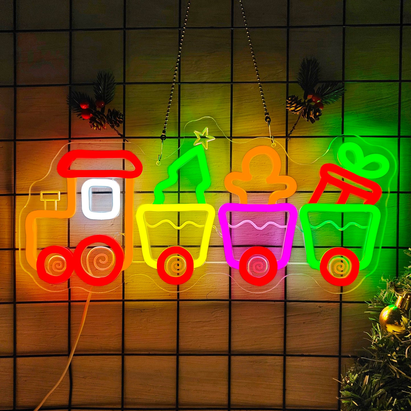 hhuohuona Christmas Train Neon Sign Gingerbread Train Led Sign Neon Christmas Lights Dimmable Light Up Sign Holiday Led Wall Decor for Home Cute Xmas Gift for Kids