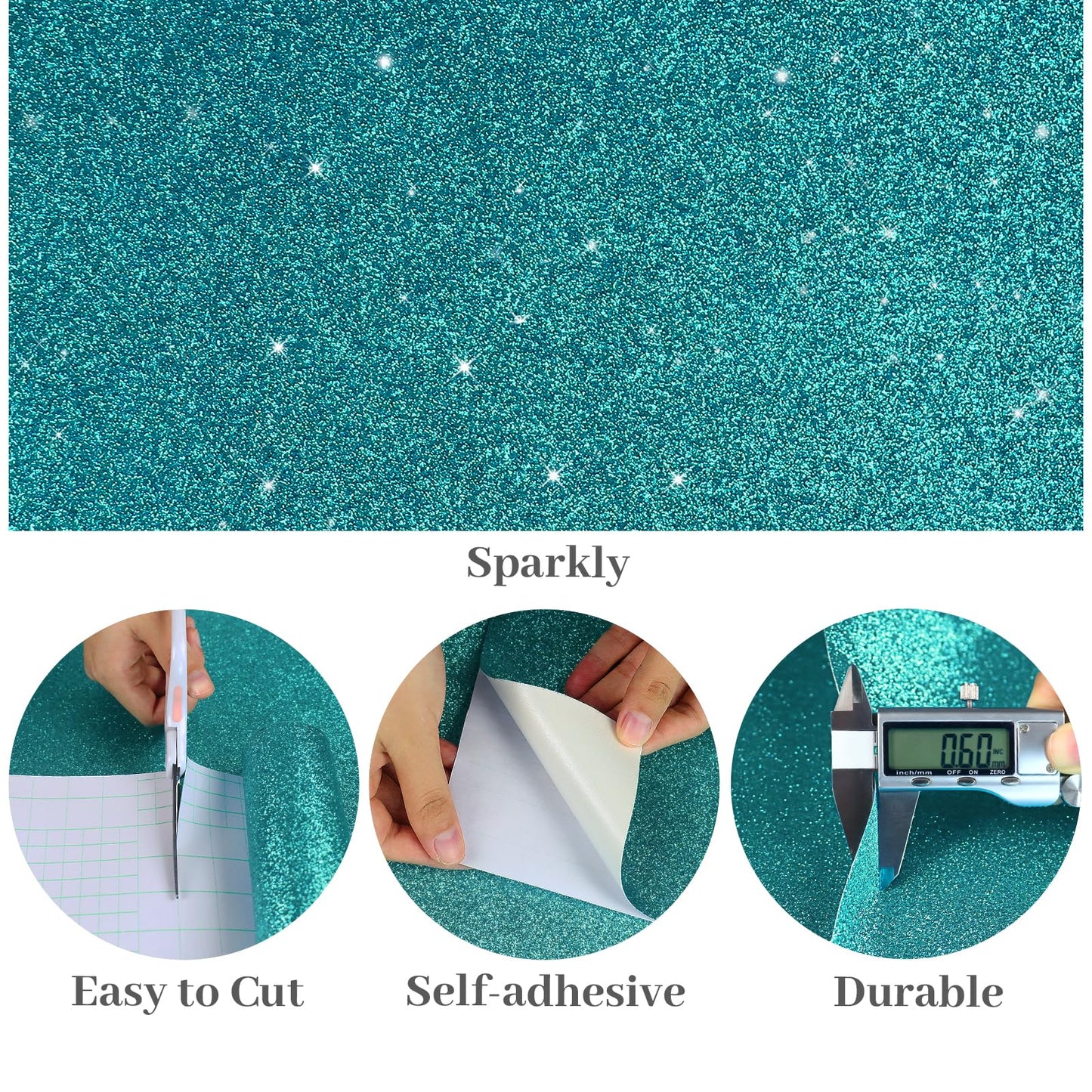 VaryPaper Teal Glitter Wallpaper Stick and Peel Decorative Glitter Contact Paper for Cabinets Craft Removable Self Adhesive Sparkle Teal Wall Paper for Girls Bedroom Accent Wall Covering 15.7''x78.7''