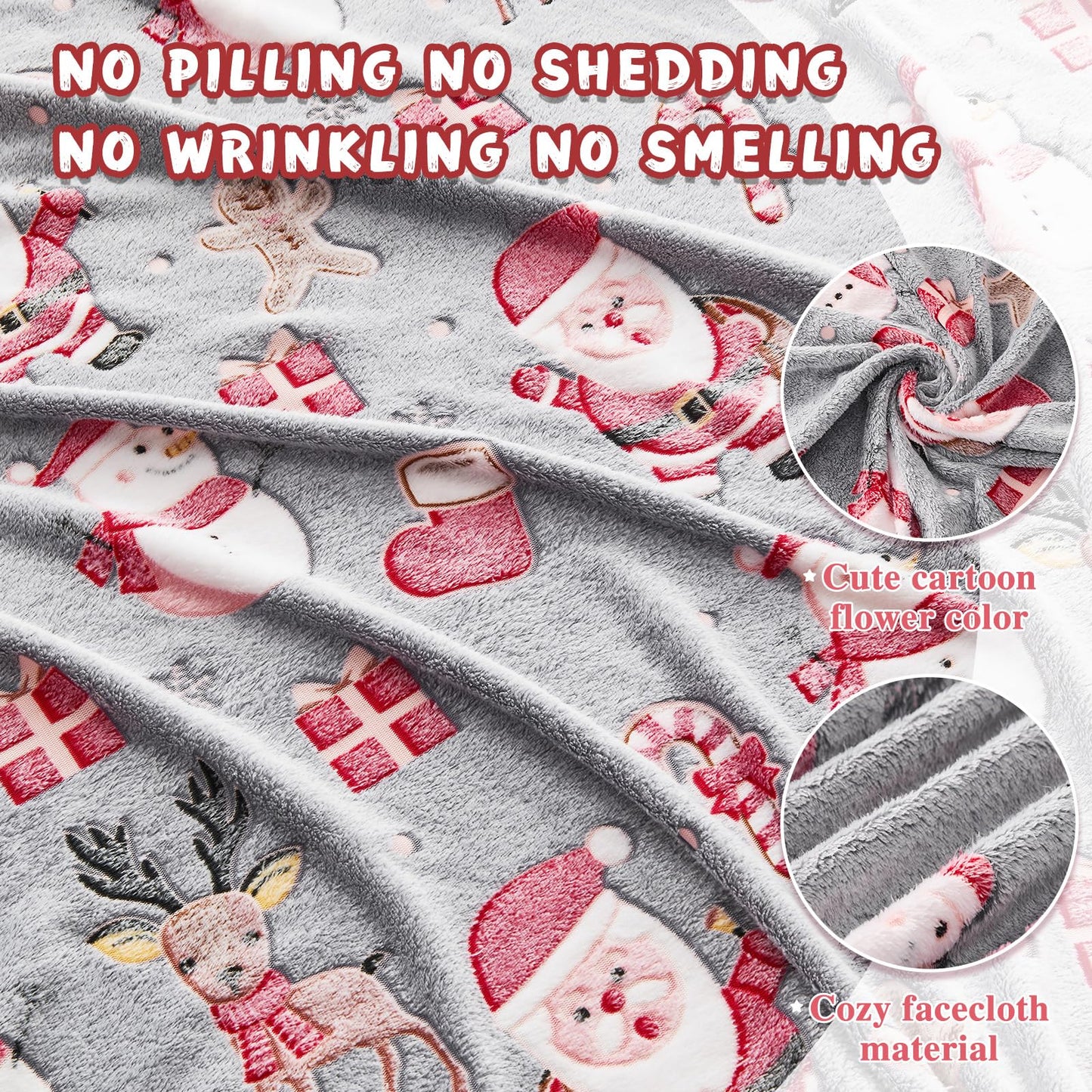 inhand Christmas Blanket,Glow in The Dark Blanket for Kids/Girls/Boys/Toddler Soft Flannel Red Santa Claus Gingerbread Candy Canes Christmas Throw Blankets for Age 3 4 5 6 7 8 9 10 11 12 13 Year Old