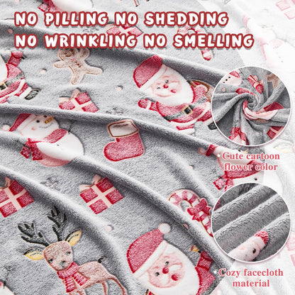 inhand Christmas Blanket,Glow in The Dark Blanket for Kids/Girls/Boys/Toddler Soft Flannel Red Santa Claus Gingerbread Candy Canes Christmas Throw Blankets for Age 3 4 5 6 7 8 9 10 11 12 13 Year Old