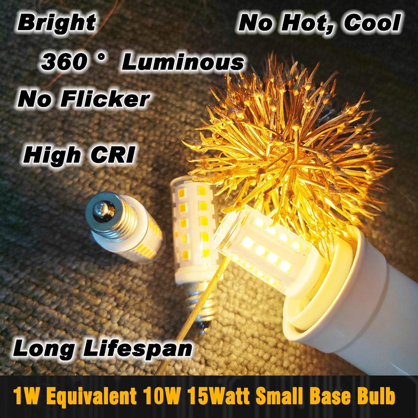 Hylroe E12 LED Candelabra Base Night Light Bulb 1 Watt Equivalent 10W 15W, AC120V 150lm 2700K Warm White C7 E12 Small Bulbs for Salt Lamp Appliance Bulb Decorative String Lights, Non-dimmable, 4 Pack