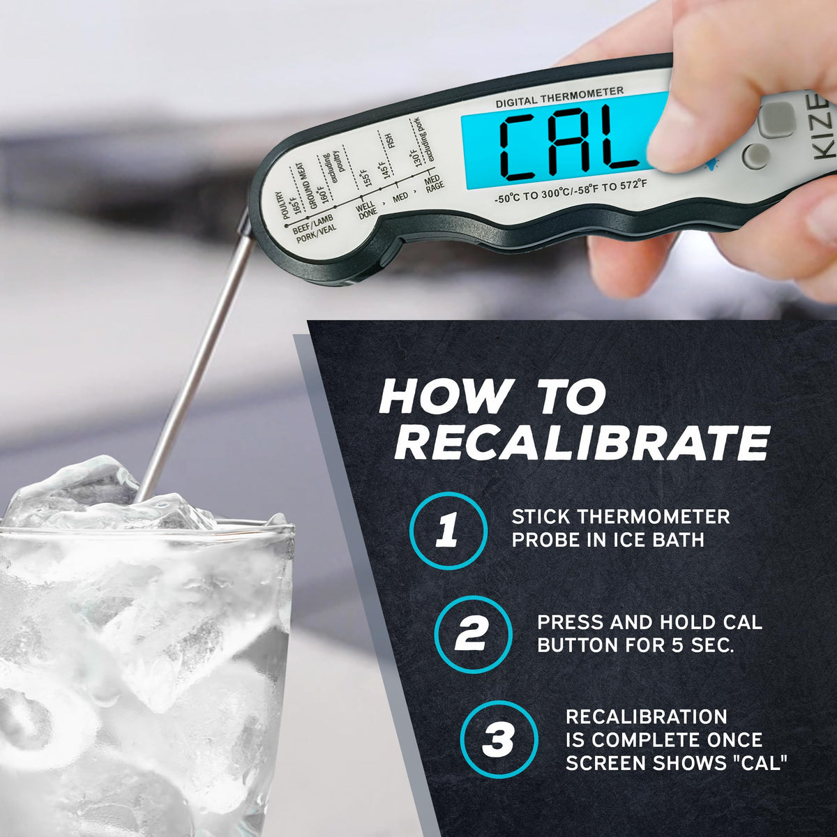 Kizen Instant Read Meat Thermometer Digital - Food Thermometer for Cooking, Grill, Oven, BBQ - Waterproof and Backlit Display - Kitchen Gadgets