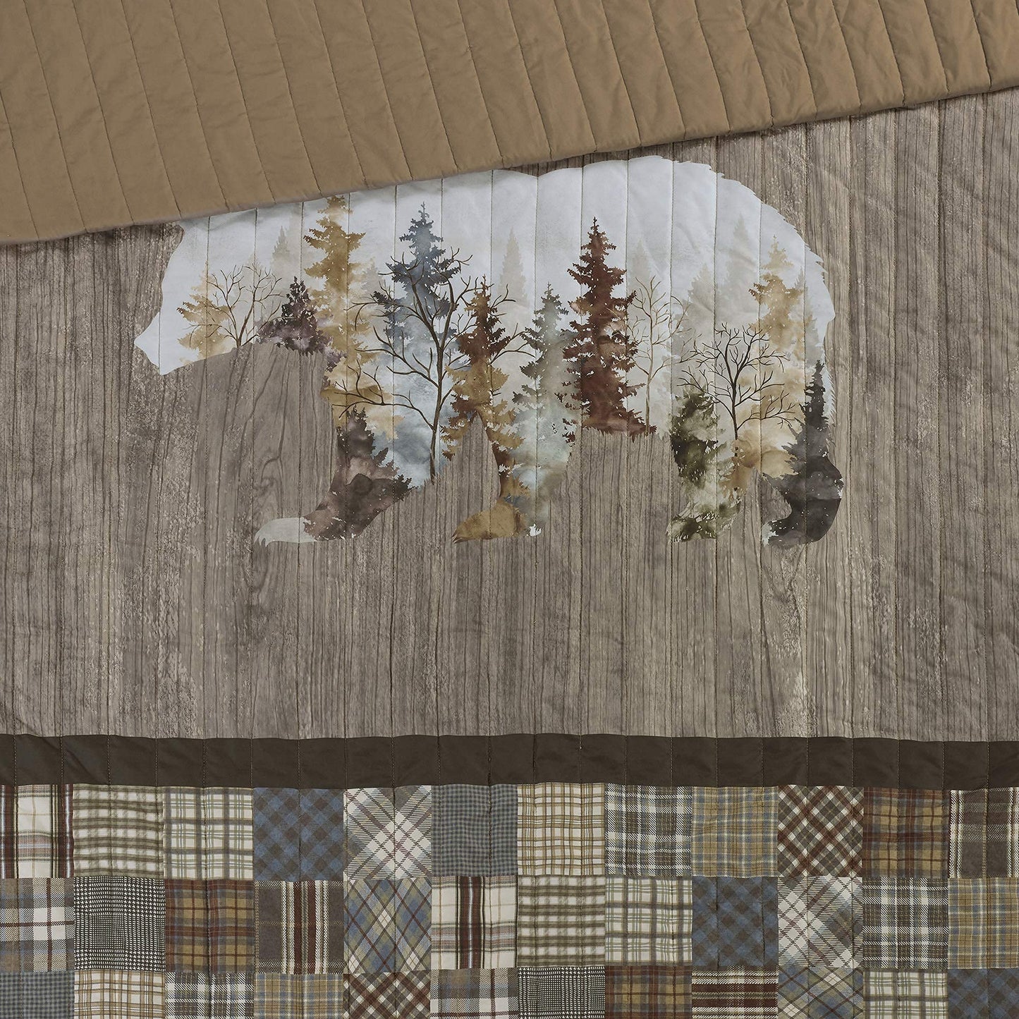 Donna Sharp Full/Queen Chimera Bear Bedding Set - 3 Piece - Ivory, Taupe, Slate Blue, Autumn Gold, Walnut, Olive and Mahogany Quilt 90" x 90" and 2 Standard Pillow Shams 20"x26"