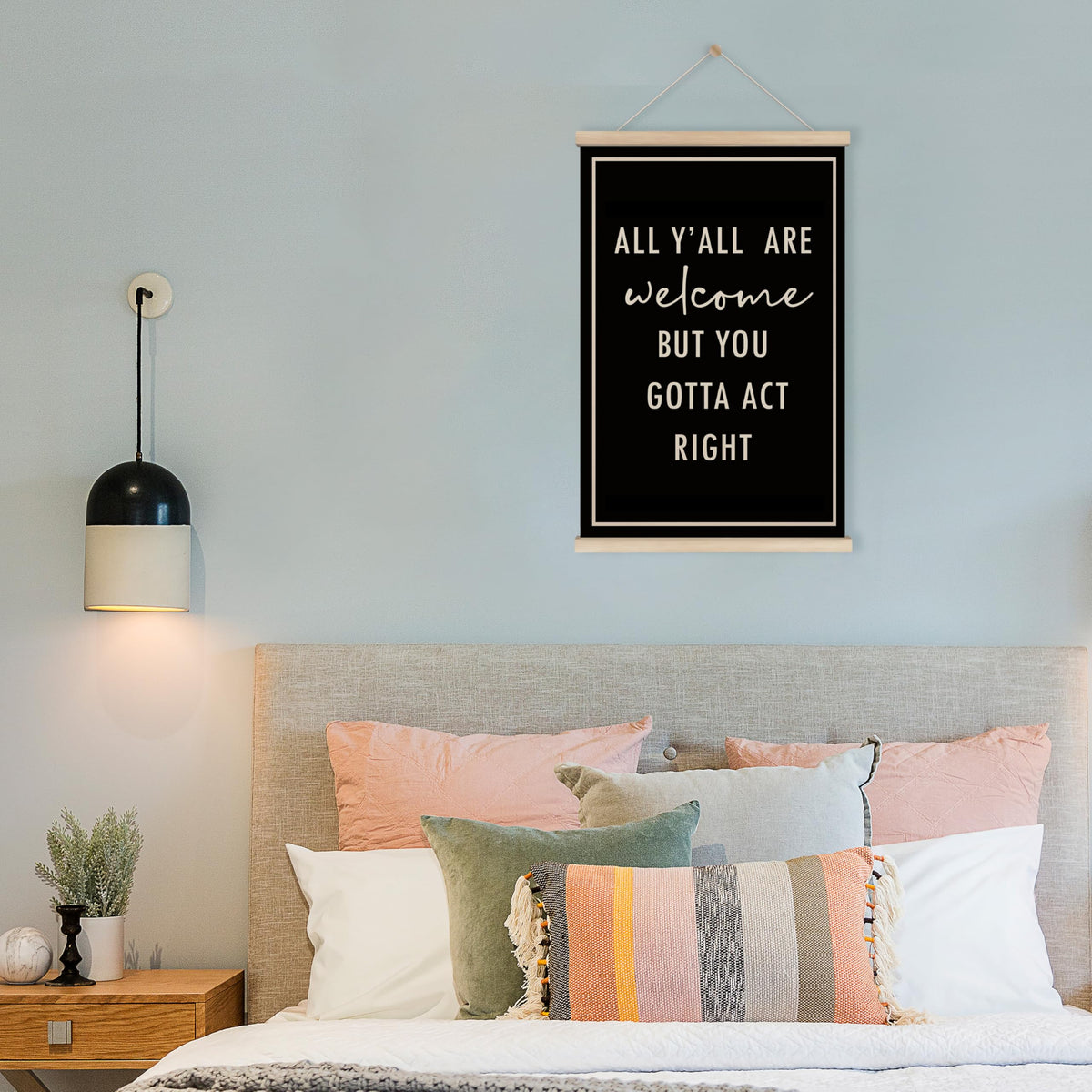 HRQKO Funny Welcome Sign Wall Decor Poster Hanger Frame, Door Signs Posters Wall Art With Wooden Frames, All Y'all Are Welcome Wall Hanging Banner Decor for Home Living Room Entryway, 16x24 Inch