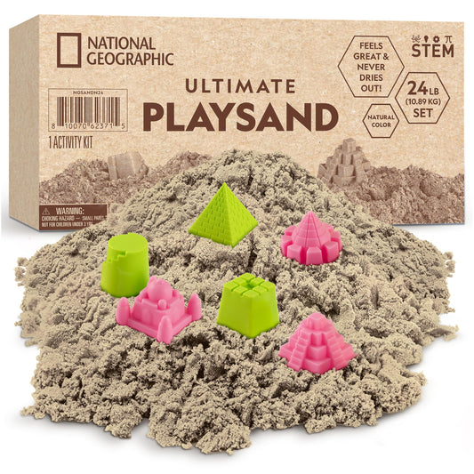 National Geographic Moon Sand - 24 Lbs. of Play Sand with Castle Molds (Natural) - A Fun No Mess Sensory Activity, Kids Play Set, Sensory Bin Filler