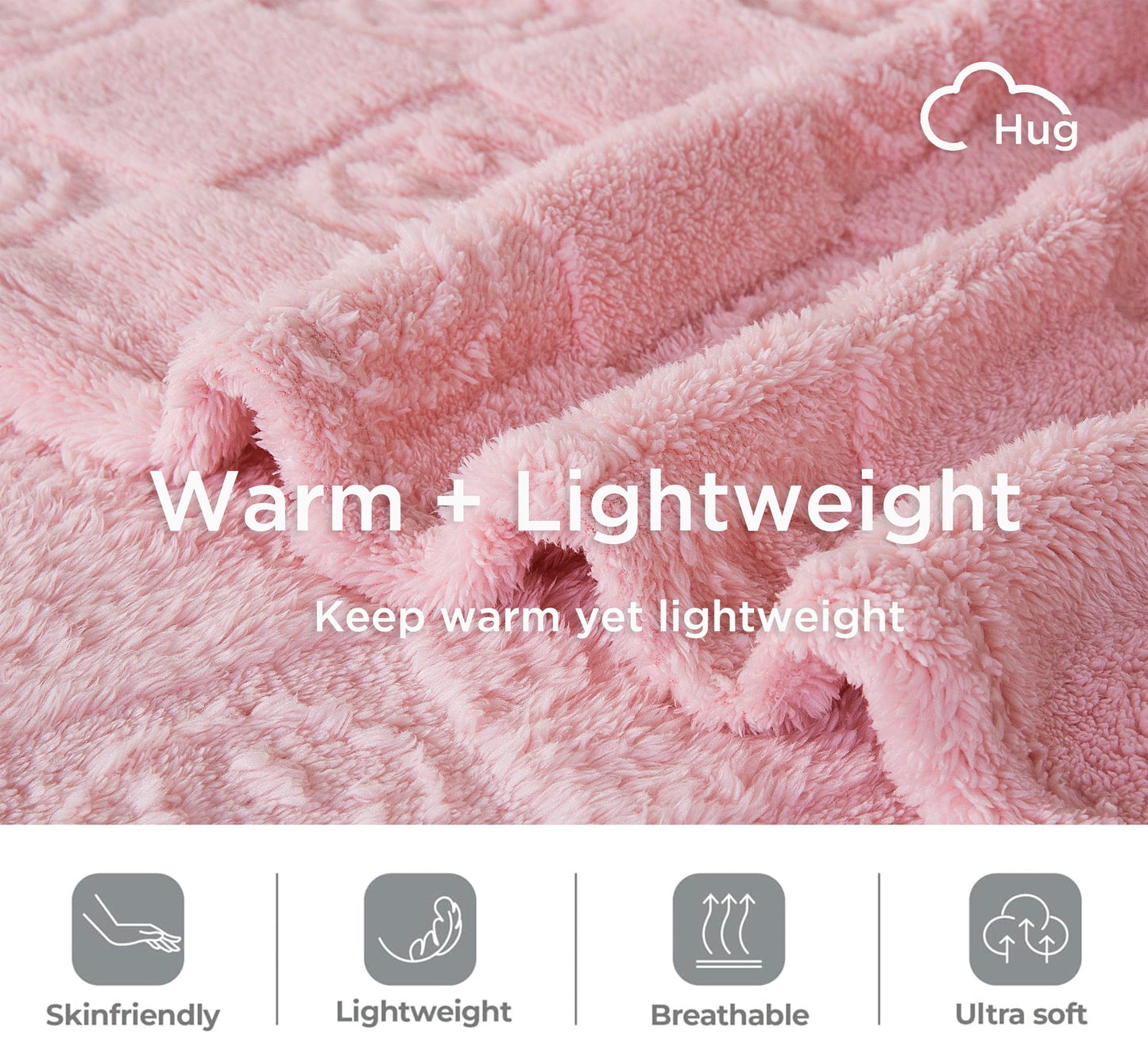 CLOUDS HUG Pink Throw Blanket for Couch - Soft Blankets for Women, Cute Small Fleece Blanket for Girls Gift, 50x60 Inches,3D Textured Smile Pattern