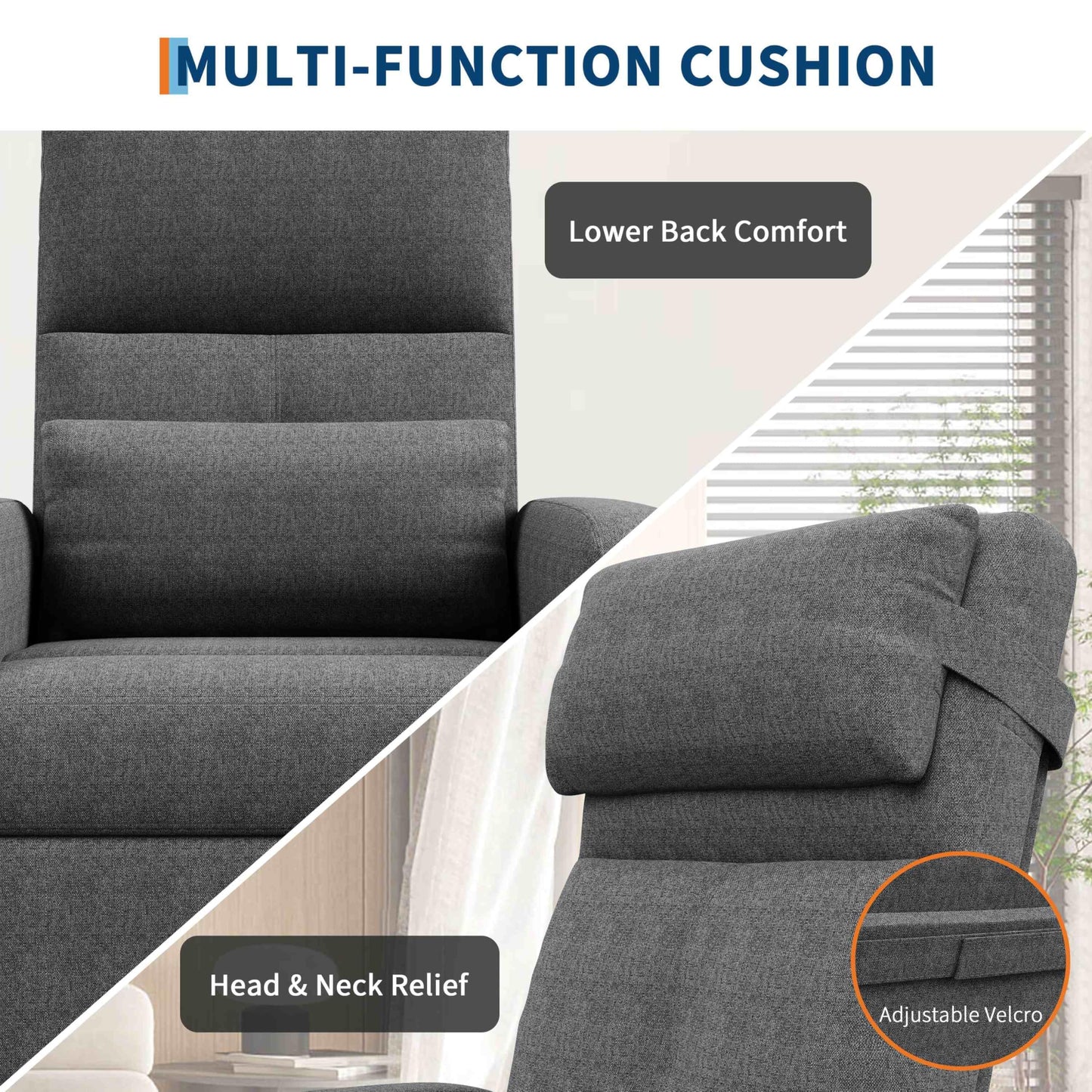 Power Recliner Chair, Adjustable Electric Reclining Chair for Adults, Overstuffed Tall Back Sofa with Padded Seat, 2 Side Pockets & USB Port, Home Theater Seating for Living Room - Gray