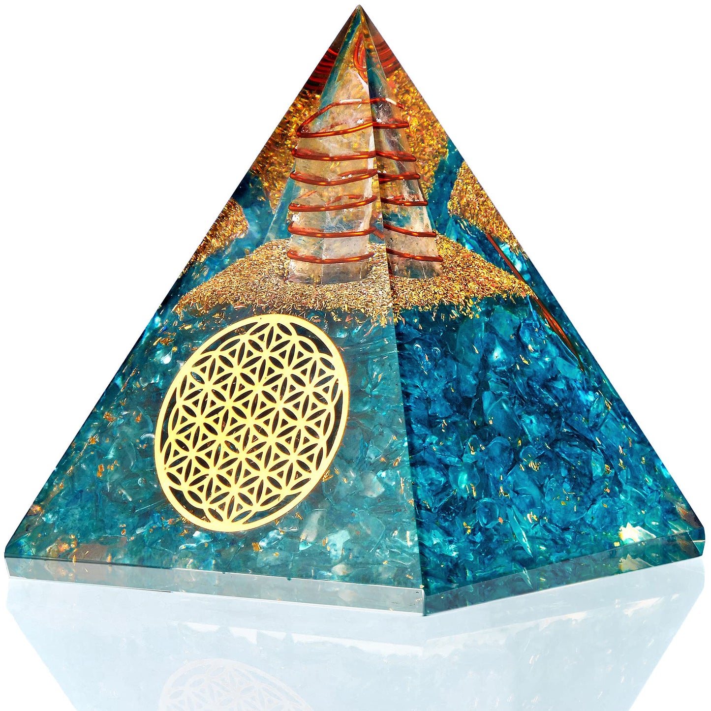 Anaya Agate Aquamarine Orgone Pyramid, Aquamarine Crystal Pyramid w/Positive Energy, Handmade Orgonite Pyramids for Chakra Cleansing, Mindfulness, Crystal and Healing Stones, Christmas Gifts for Women