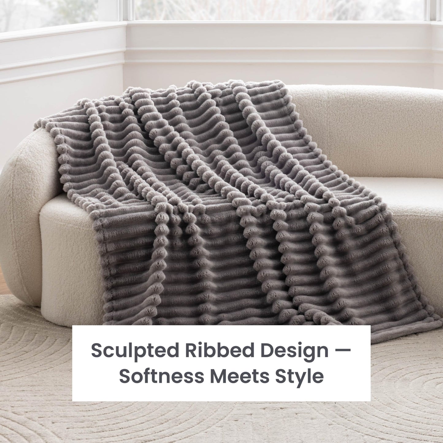 Berkshire Ribbed VelvetLoft® Throw – 330gsm Medium Weight Plush, Extra Soft & Warm Plush Throw Blanket for Bedroom, Couch, Travel – Durable & Easy Care(Stormy Weather, Throw Size 50" x 60")