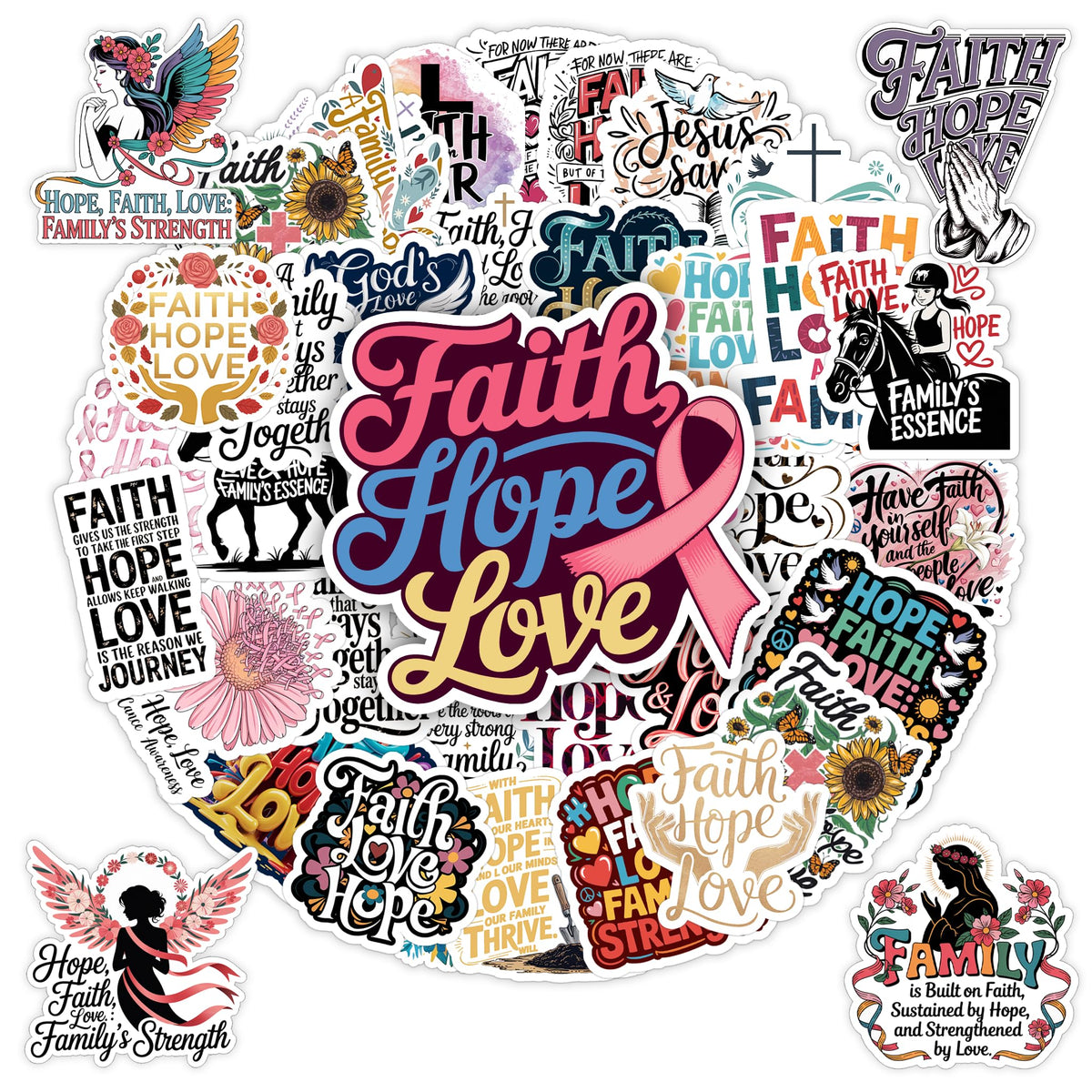 BETANAS 60 PCS Faith Hope Love Christian Stickers Pack, Inspirational Bible Verse Quote Vinyl Waterproof Decals for Journaling, Scrapbook, Water Bottle, Laptop, Religious Gift for Women Men Teens Kids