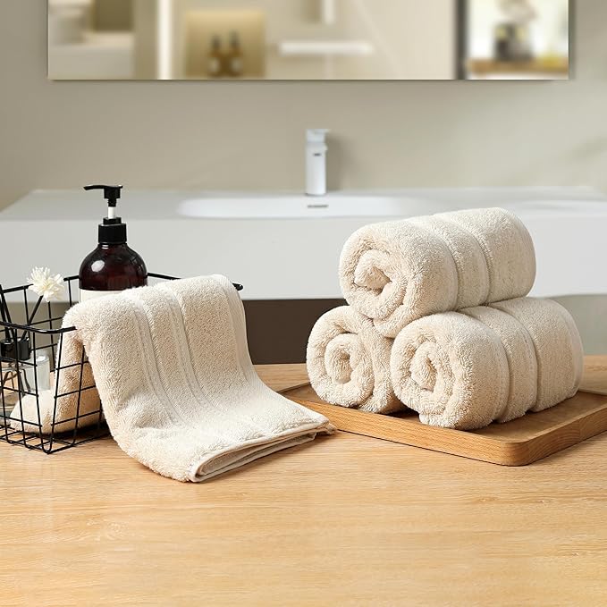 Simple&Opulence 4 Pcs Premium Hand Towels 16"x28", 600 GSM 100% Ring Spun Cotton