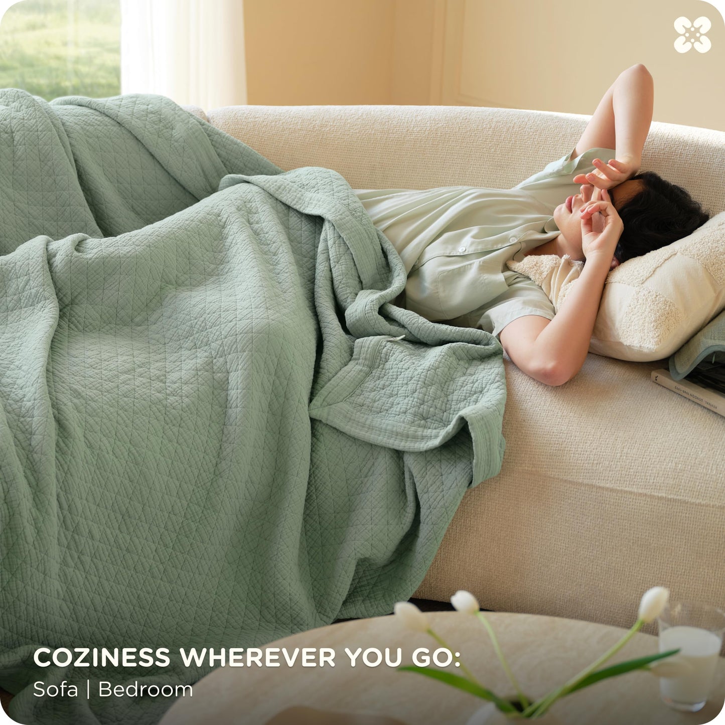 Bedsure 100% Cotton Muslin Blanket 8-Layer Queen, Breathable & Substantial Oeko TEX Gauze Bedding, PureWoven All-Season Moisture-Wicking Comfort, Softens After Wash, Sage Green, 90"x90"