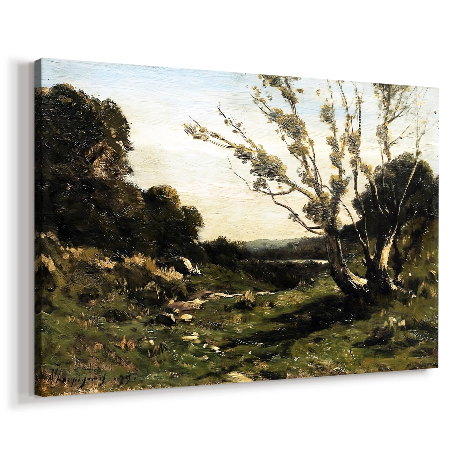 Renditions Gallery Wall Art For Home Decor Peaceful Morning in the Nievre by Henri Harpignies Canvas Wall Decorations for Kitchen Bedroom Lounge - 60" L x 40" W LT630
