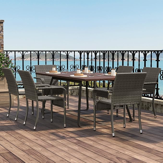 Yaheetech Set of 6 Stackable Outdoor Rattan Dining Chairs, All-Weather Armchair w/Armrests, Steel Frame for Garden, Patio, Deck, Yard, Poolside Gray