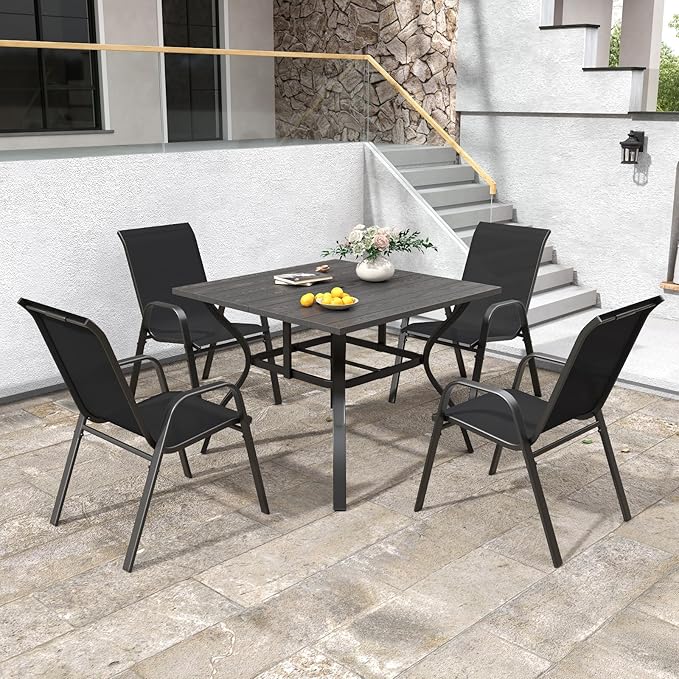Patio Chairs Set of 4, Stackable Outdoor Dining Chairs for All Weather Textilene Fabric & Metal Frame, Outdoor Chairs Set for Backyard Deck Garden