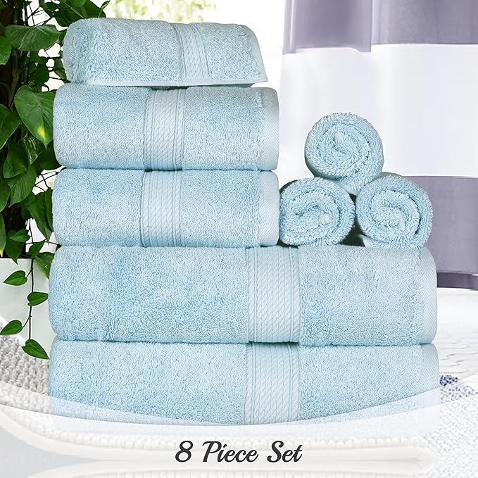 SUPERIOR Egyptian Cotton Pile 8 Piece Towel Set, Includes 2 Bath, 2 Hand