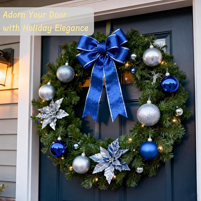 50ct Christmas Balls Ornaments for Xmas Tree, Navy Blue Silver Shatterproof Christmas Tree Decorations Hanging Ball for Holiday Party Decor(1.57"-2.36")