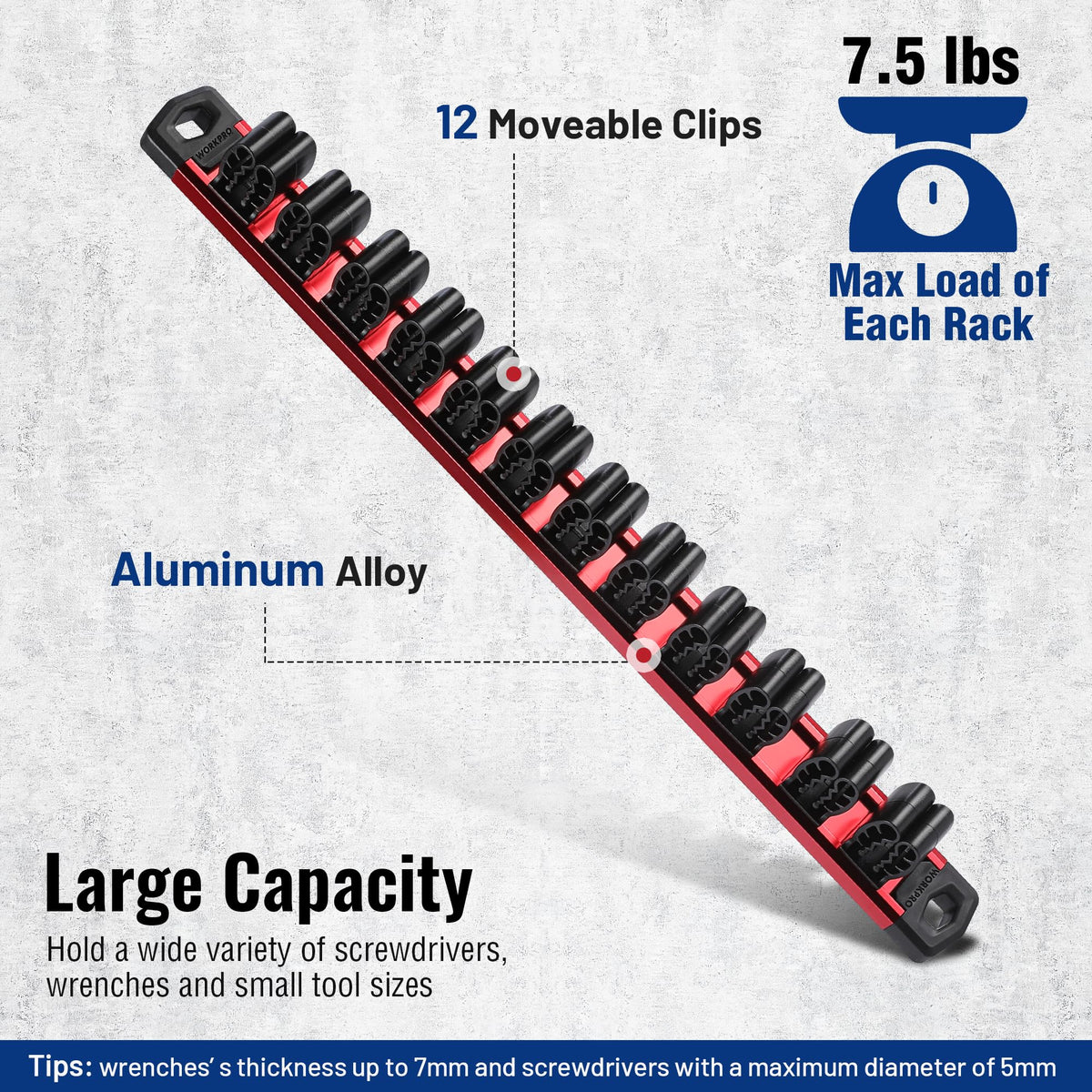 WORKPRO Magnetic Screwdriver Organizer and Wrench Organizer, Aluminum Rail Magnetic Tool Organizer, Tool Holder, Toolbox Organization, 24-Slot Screwdriver and Wrench Holder (Tools not Included)