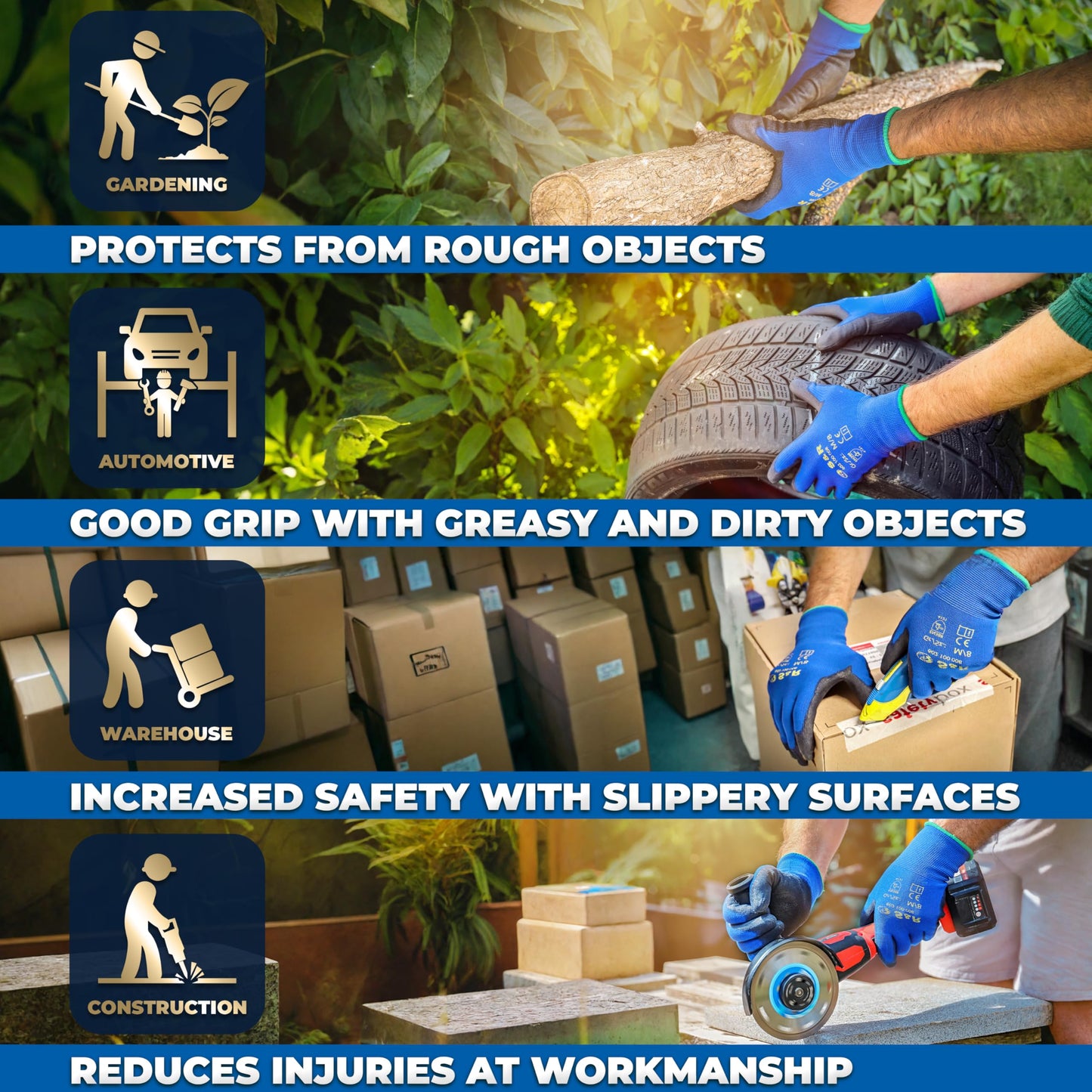 S&R Work Gloves – 12 Pairs, Nylon with PU Coating, Size XL/10 – Protective Gloves for Private & Commercial Use