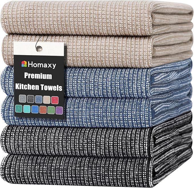 Homaxy Premium Kitchen Towels, Large Cotton Kitchen Hand Towels, Flat and Terry