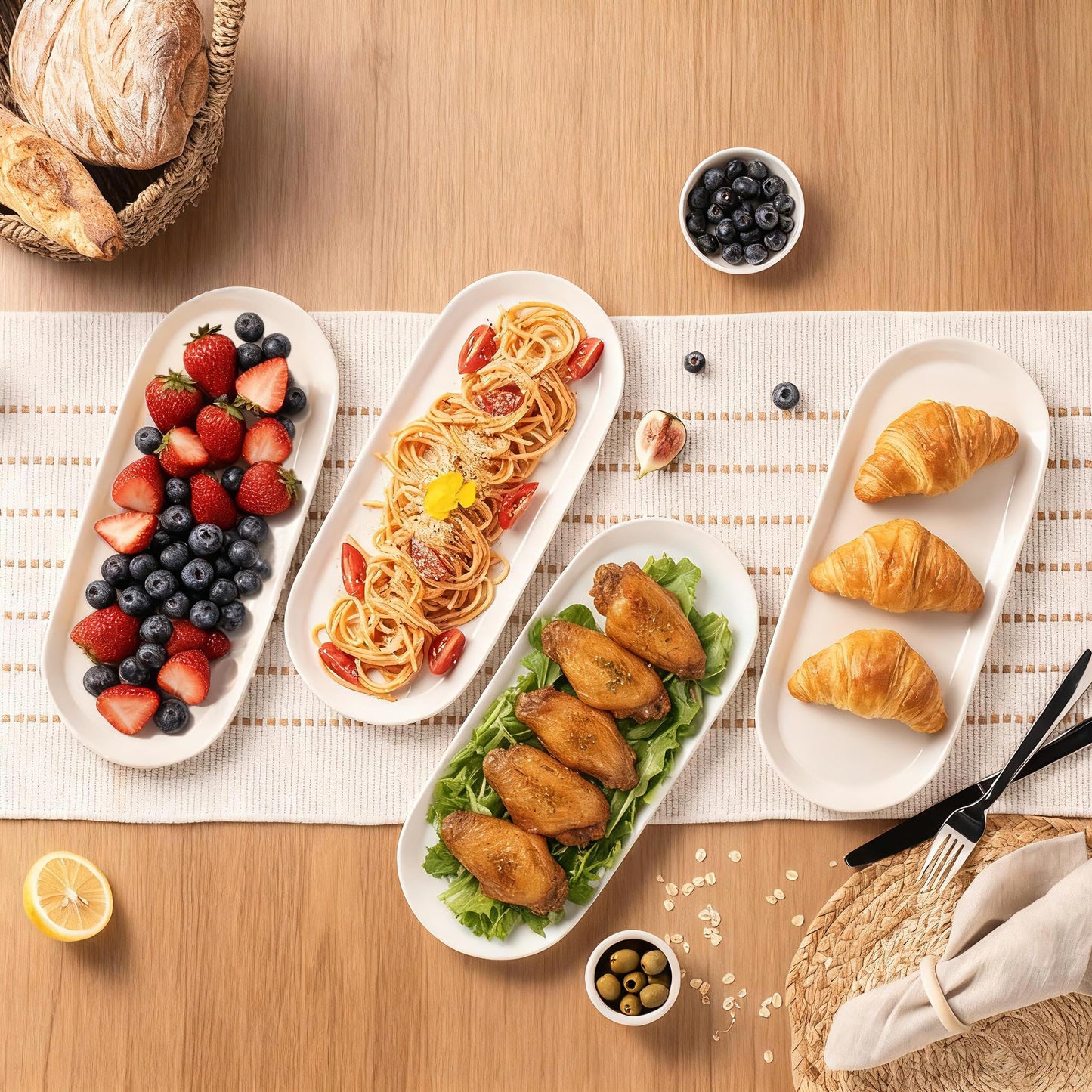 Gacoree Ceramic Oval Serving Platters Set of 4, 13 Inch White Porcelain Serving Trays for Appetizers, Sushi, Charcuterie, Desserts & Side Dishes, Microwave Dishwasher Oven Safe