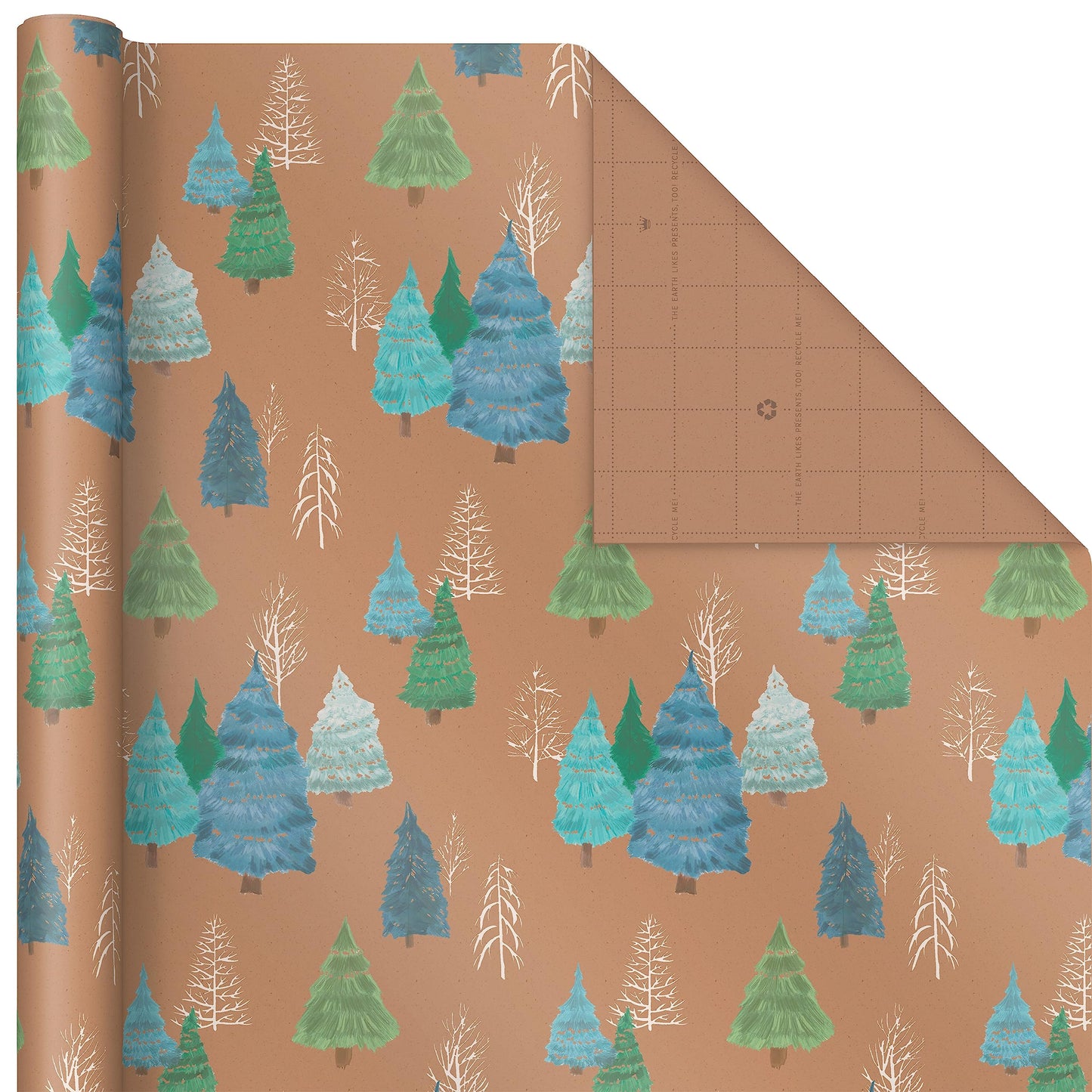 Hallmark Christmas Wrapping Paper Rolls, Brown Kraft Snowflakes, Blue and Green Foliage, Trees Gift Wrap (Pack of 3: 90 sq. ft. ttl.) for Holiday Parties, Winter Weddings, Birthdays