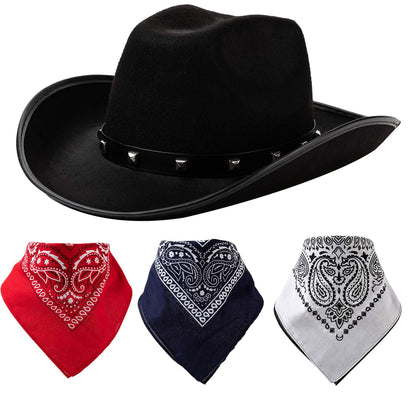 Spooktacular Creations Black Cowboy Hat, Bandanas, and Photo-props for Halloween Costume, Themed Parties, School Play, Trick or Treat