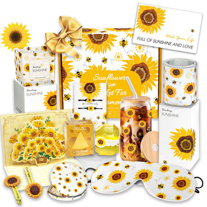 Sunflower Gift Baskets for Women, Sending Sunshine Unique Birthday Cheer Up Self Care Package, Get Well Soon Spa Gifts Set - Thinking of You Gift for Lover, Her, Girls, Women, Sister, Mom