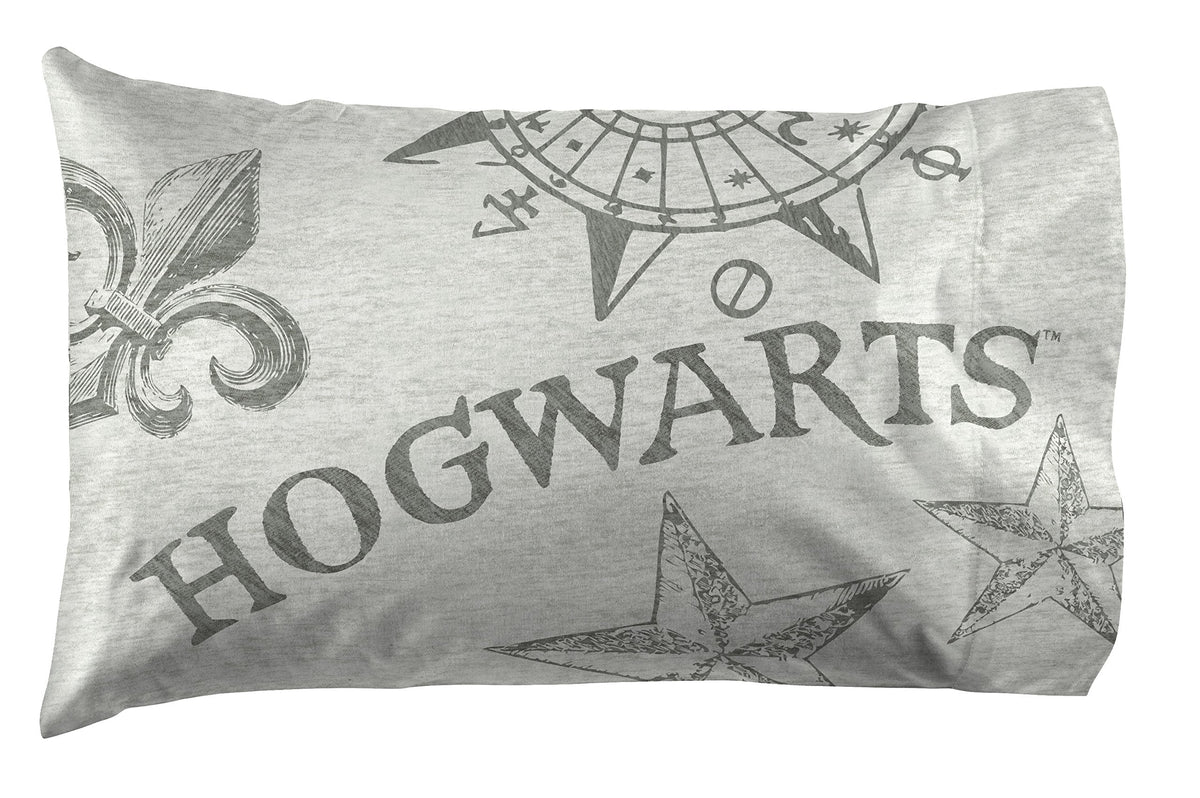 Jay Franco Kids Sheet Set with Fitted, Flat Sheets & Pillow Cover - Ultra-Soft Bedding with Pillowcase for Room Decor, Gray - Harry Potter, 3 Piece Twin