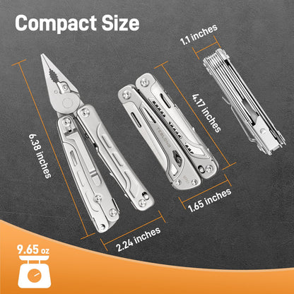 Teslong 18-in-1 EDC Multitool Pliers with Scissors, Pocket Knifes with Screwdrivers, Replaceable Wire Cutters and Saw with Self-locking, Outdoor, Survival, Camping, Stainless Steel, Gift for Men Dad