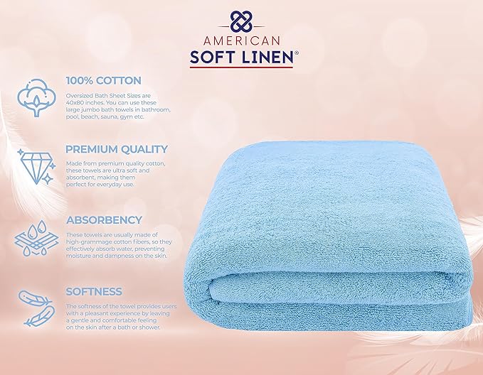 American Soft Linen 100% Cotton 600 GSM Turkish 40x80 Oversized Bath Towel Sheet