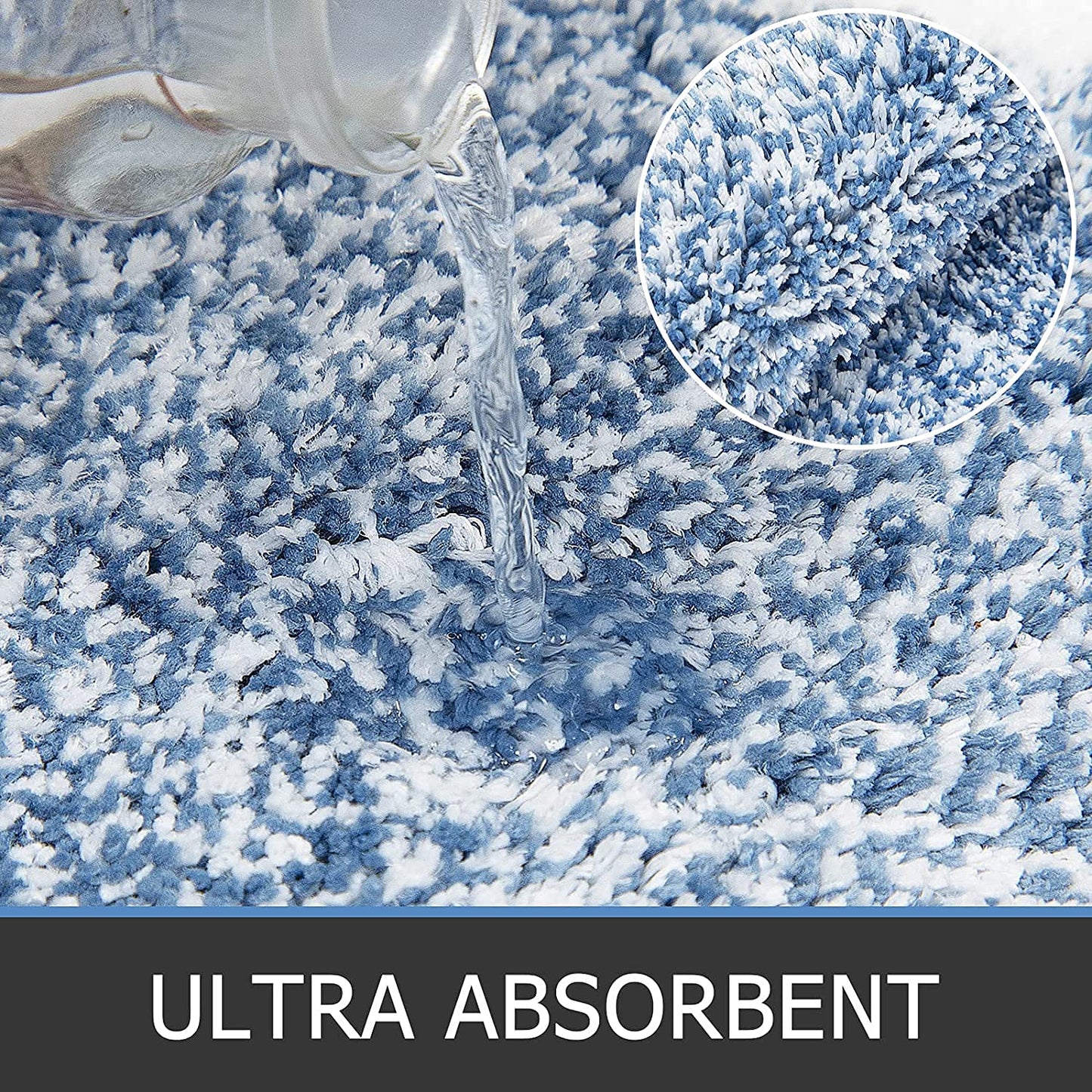 Pauwer Fluffy Bath Mat Sets 3 Piece Washable, Microfiber Non Slip Washable Bath and Pedestal Mat Sets Water Absorbent Bathroom Floor Carpet Rug Shower Rug, Blue