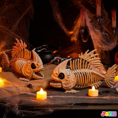 JOYIN 2 PCS 9.5 Halloween Posable Fish Skeleton Decor, Animal Plastic Bones with Posable Joints for Indoor Outdoor Halloween Decorations Party Props, Yard Patio Lawn Garden Props Decor