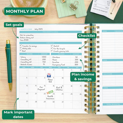 Clever Fox Budget Planner & Monthly Bill Organizer With Pockets. Expense Tracker, Budgeting Journal & Financial Book. Large, 8x9.5" (Turquoise)