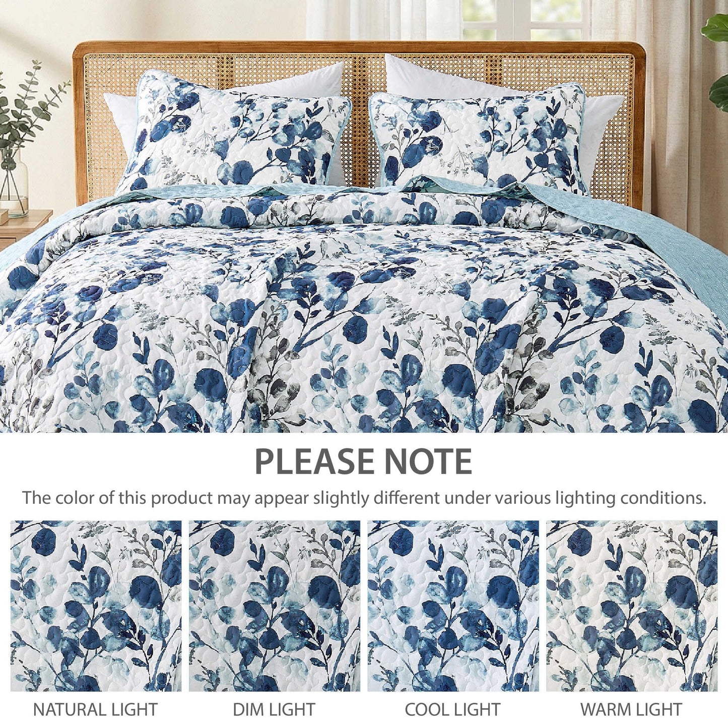 Regency Heights Quilt Set Quilted Bedspread Reversible Lightweight Floral Printed Oversized Quilted Bedding Set with Shams 2pc, Twin Size, Navy Blue